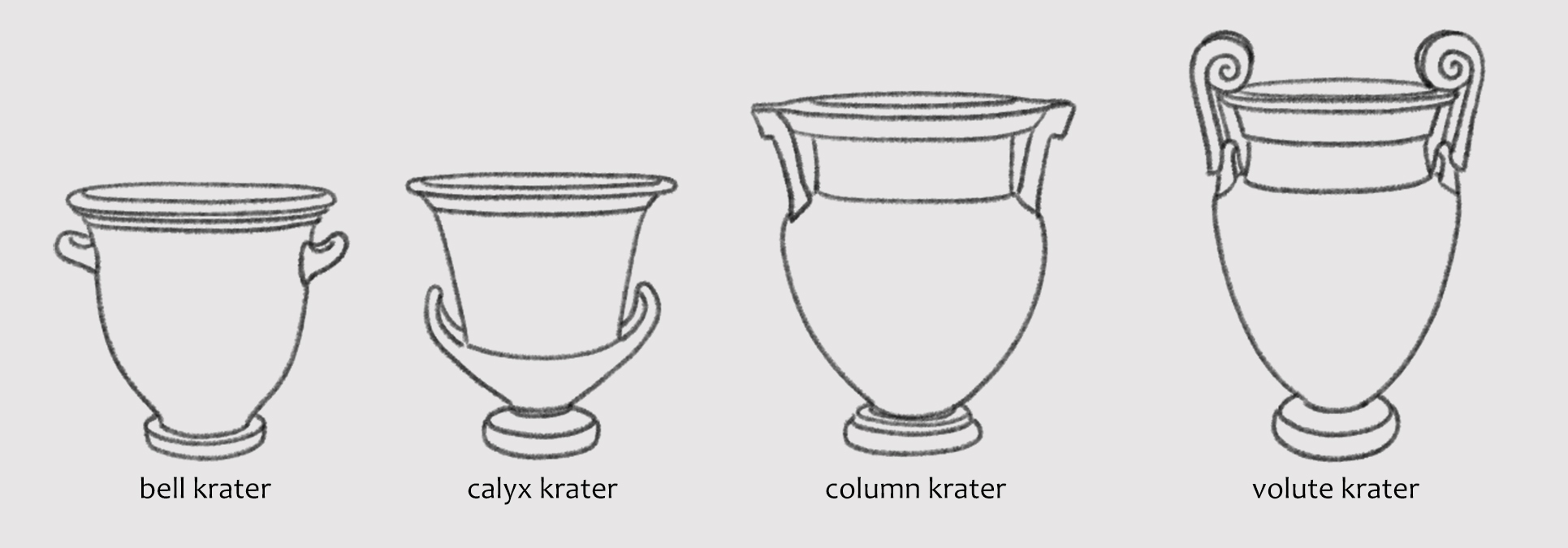 Kraters a row of double handled vases