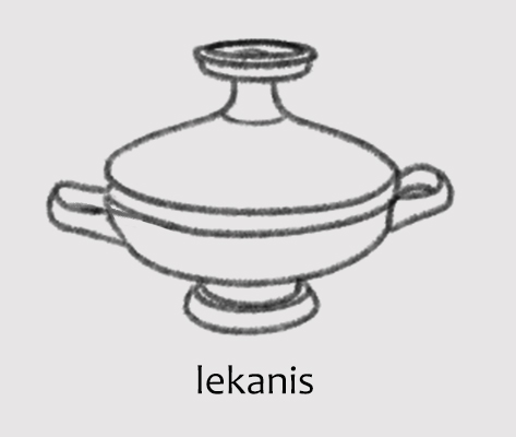 Line drawing of a 'lekanis'-type pot.