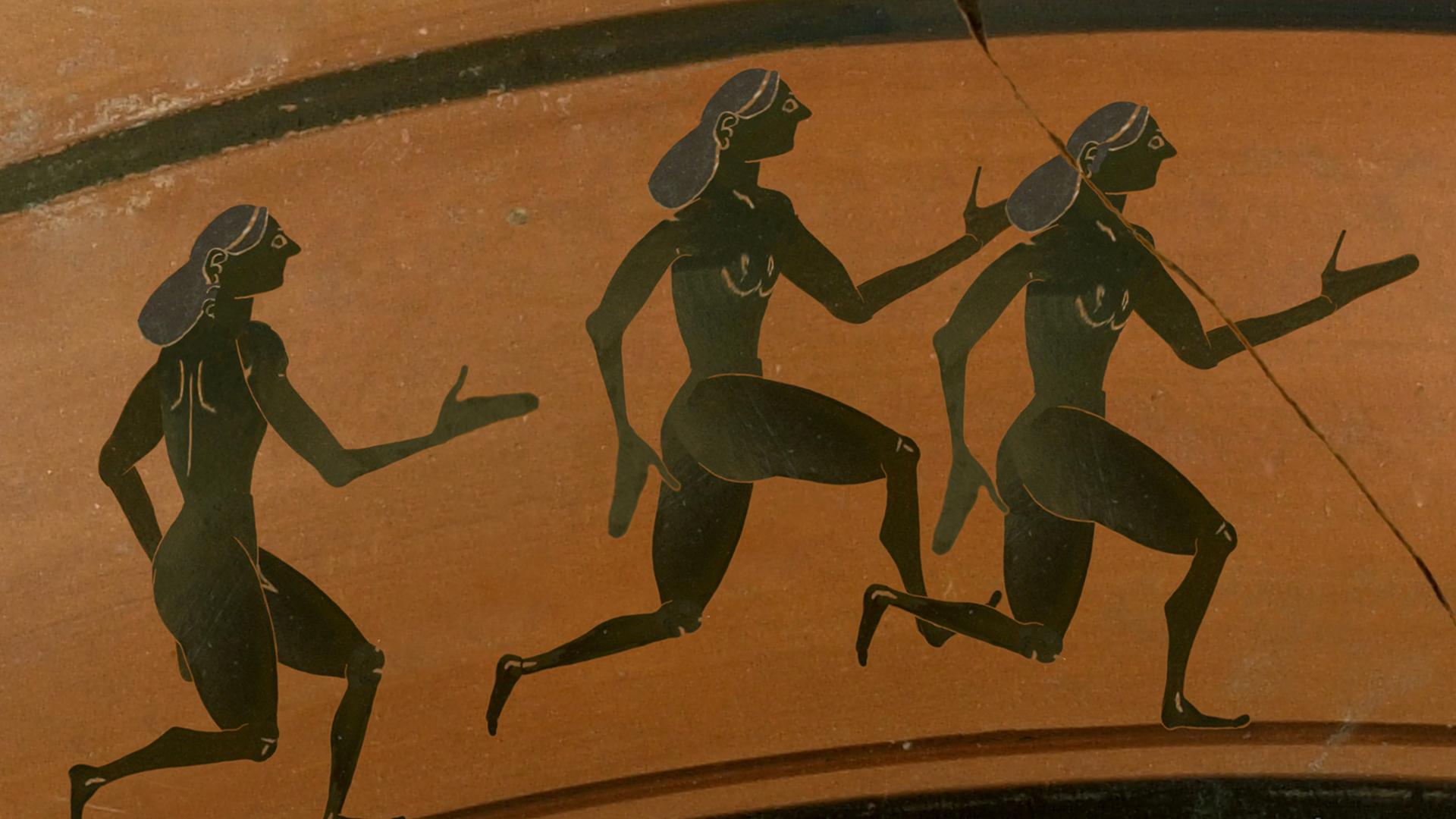 Three black figure runners.