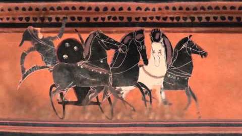 four horses pull a chariot