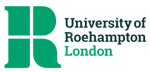 Logo of the University of Roehampton, featuring a large green letter "R" next to the name of the University.